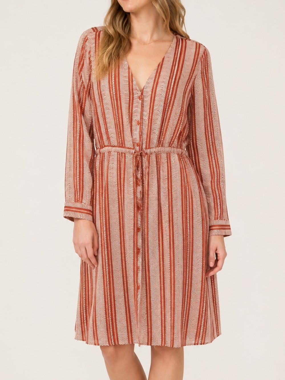 Vero Moda Shirt Dress Rust White Geometric Tie Waist Size Small